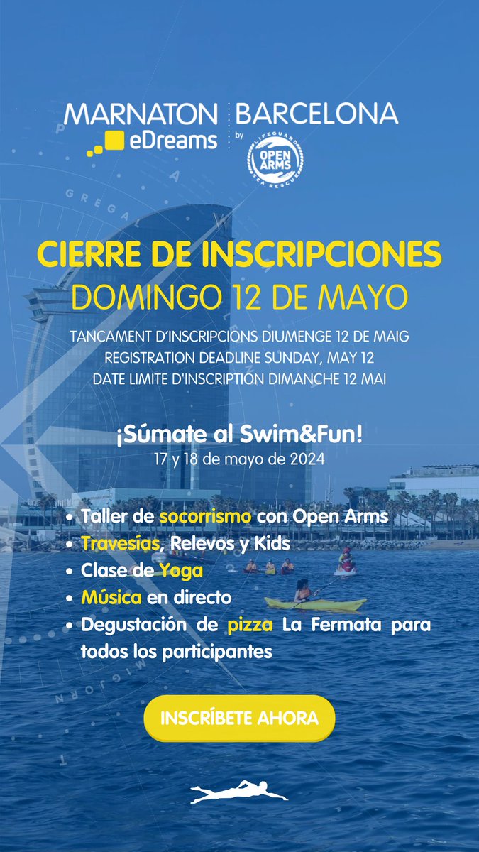 ¡Últimos días para inscribirse a la MARNATON <a href="/eDreams/">eDreams</a> Barcelona x <a href="/openarms_fund/">Open Arms</a>!

-&gt; marnaton.com/barcelona-2024/ &lt;-