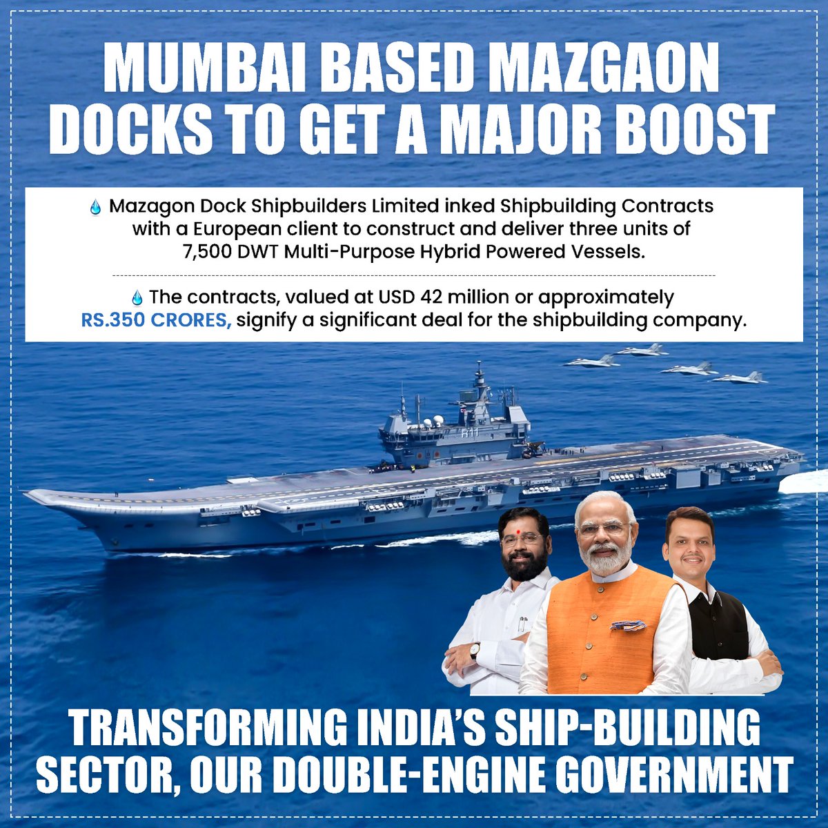An exciting journey ahead for Mazagon Docks! Contracts worth USD 42 million pave the way for groundbreaking vessels and economic growth. Mumbai's maritime legacy thrives under CM Eknath Shinde's governance.