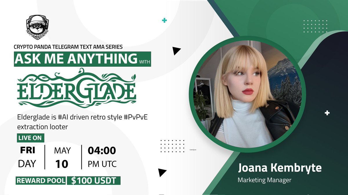 🎙️ Join us for another #AMA with @Elderglade 🕰️  Date: May 10th 2024, 4PM UTC 🎙️  Guest: @jo_rogue_ 🎁  Prize: 100$ USDT (20$ each winner) 🏠  Venue: t.me/cryptopandaglo… 〽️ Rules: 1️⃣ Follow @CryptoPanda_gl & @Elderglade 2️⃣ Like & Retweet 3️⃣ Comment Your Questions👇(5