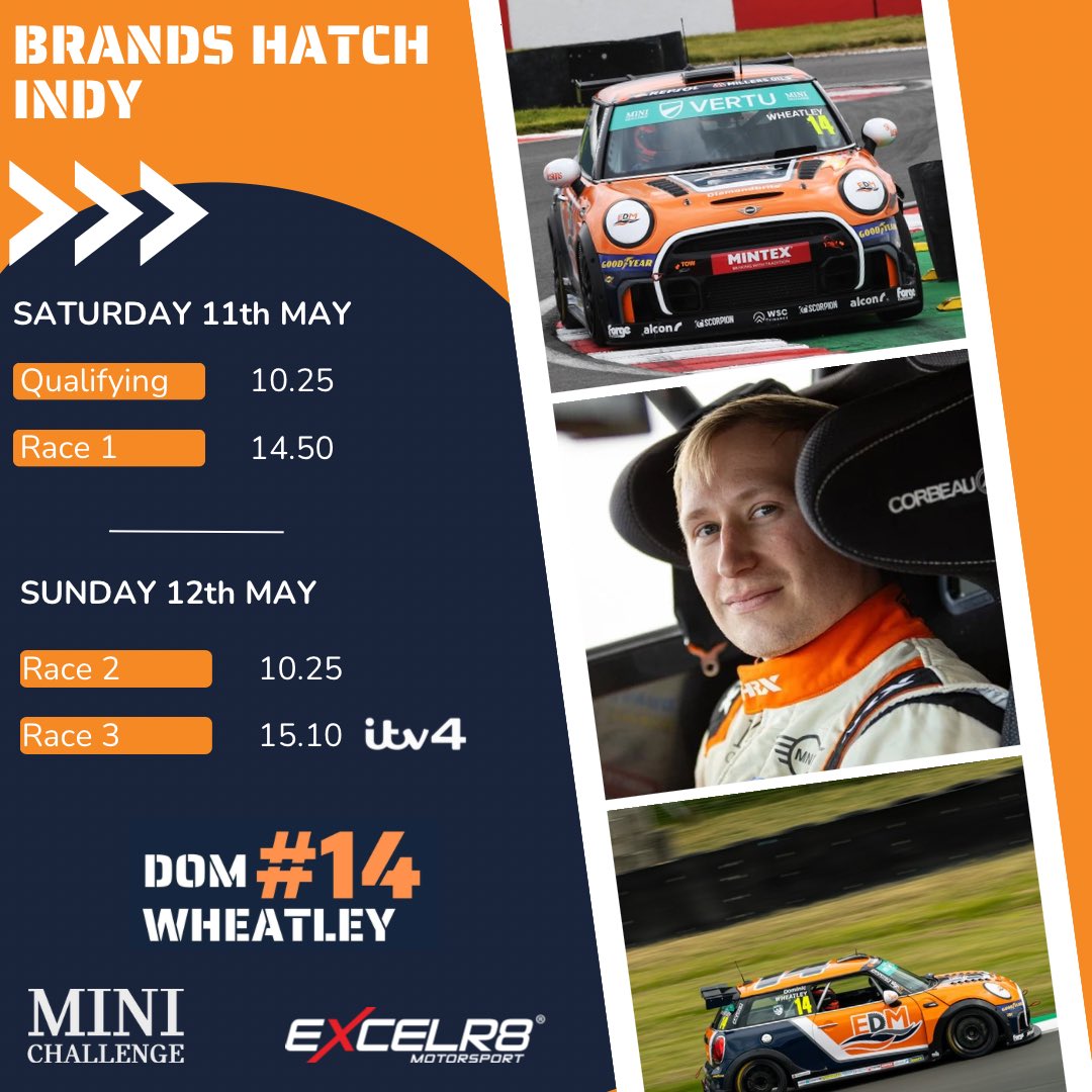 Brands Hatch Indy Timetable

Let’s take the momentum from Donington Race 3 straight into a great weekend at Brands 💪

#jcw #btcc #motorsport #minichallenge #motorsportphotography #14wheatley #EXCELR8motorsport