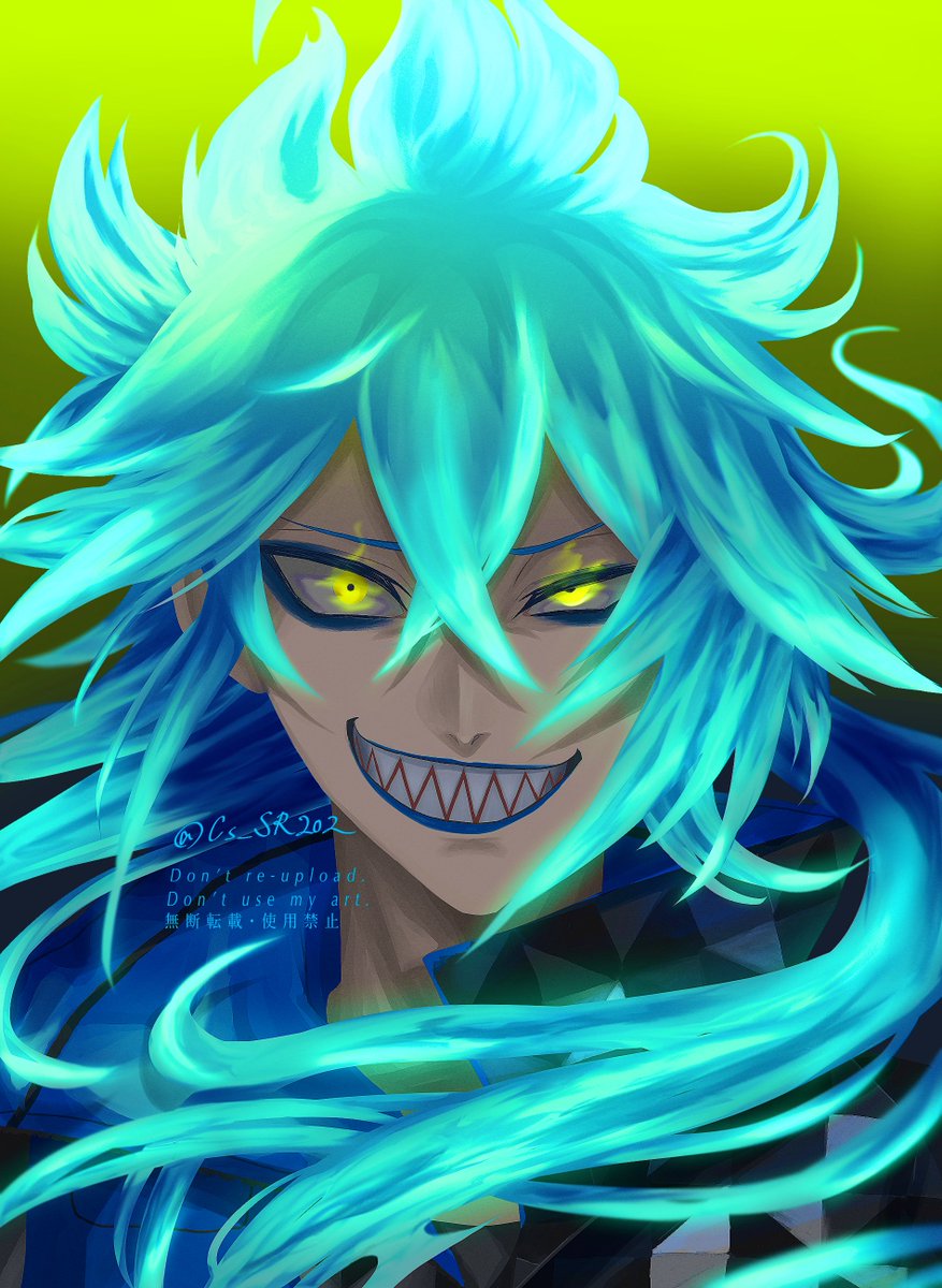 solo long hair looking at viewer smile 1boy hair between eyes blue hair  illustration images