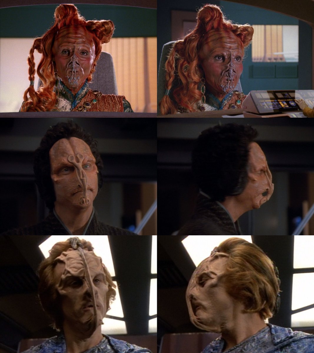 So far, at least 3 species have been seen with 'stuff' in front of their mouths that could make eating difficult (if they use their mouth for that...):
Sonji of Gamelan V in #StarTrekTNG's 'Final Mission'
Fallit Kot in #StarTrekDS9's 'Melora'
Tak Tak in #StarTrekVOY's 'Macrocosm'