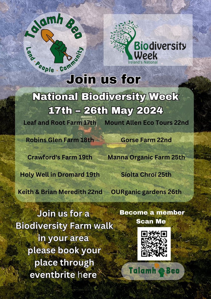 A series of free Farm Walks, hosted by Talamh Beo members, will take place during National Biodiversity Week. Check out the link below for details and booking👩🏻‍🌾🌿🍀🍃 👉🏼 talamhbeo.ie/national-biodi…
