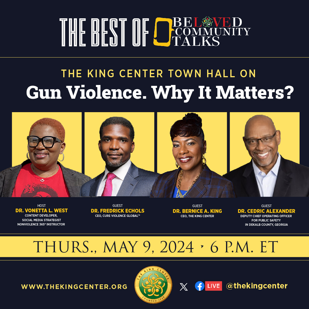 Today's the day! Join me for The Best of #BelovedCommunityTalks on #GunViolence: Why It Matters? I'll be joining Dr. Vonetta L. West, Dr. Fredrick Echols, and Dr. Cedric Alexander at 6 P.M. ET. Don't miss this vital discussion. Tune in live on Facebook and X @thekingcenter.
