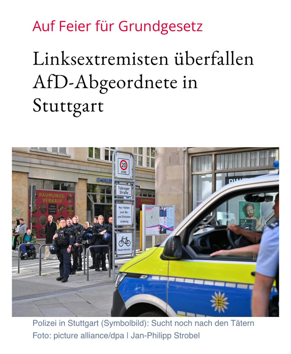 ES IST WIEDER PASSIERT❗️ Mittwoch Nachmittag wurden in Stuttgart schon wieder 2 AfD-Abgeordnete von Linksextremisten überfallen und verletzt. Wo bleiben die Empörung und die Solidaritätsbekundungen der „aufrechten Demokraten”, angefangen mit Steinmeier, Scholz und Faeser?…