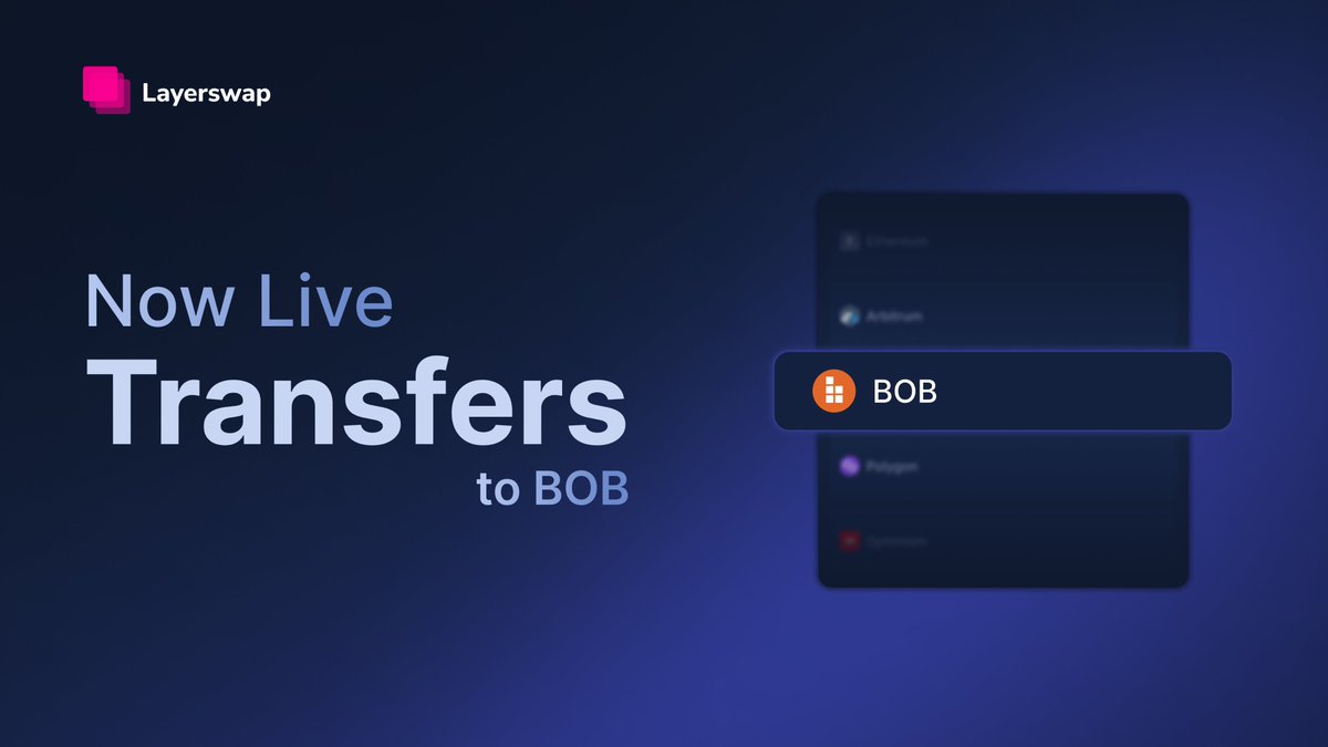 🖇️ Layerswap now connects you to @build_on_bob, a hybrid Layer-2 powered by @Bitcoin and @Ethereum. Move your $ETH from a variety of networks directly to BOB with ease. Swap ➡️ layerswap.io/app?to=bob_mai…
