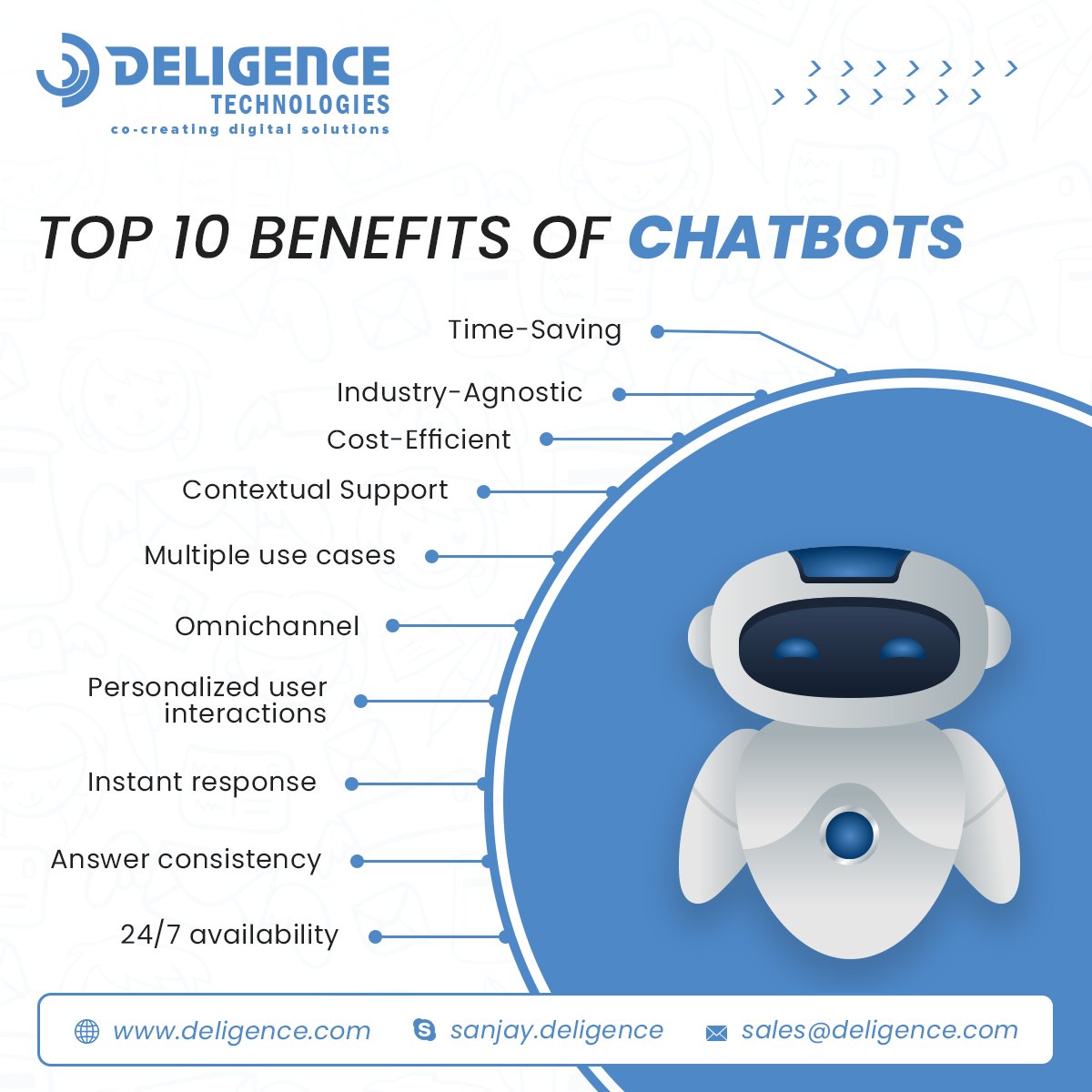 Want to improve customer experience and save costs? Learn how chatbot integration can help! Here are 10 benefits.

Contact us for free consultation : bit.ly/3xf875e

#chatbotbenefits #customerservice #efficiency #futureofbusiness #boostcustomersatisfaction #aipowered