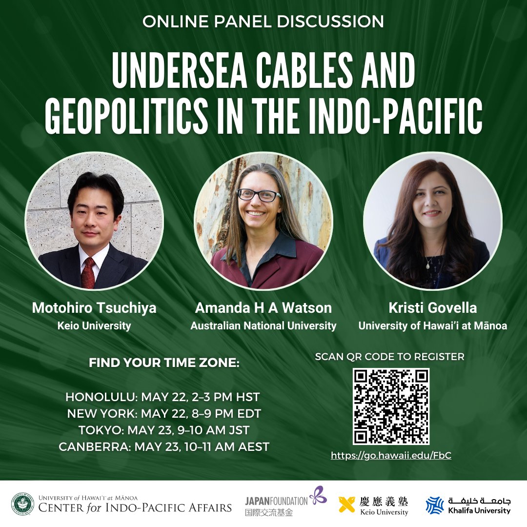Join us for a discussion of how geopolitics is affecting the critical infrastructure of the Internet in the Indo-Pacific with @KristiGovella (@uhmanoa ), Motohiro Tsuchiya (Keio University), and Amanda H A Waton (Australian National University).