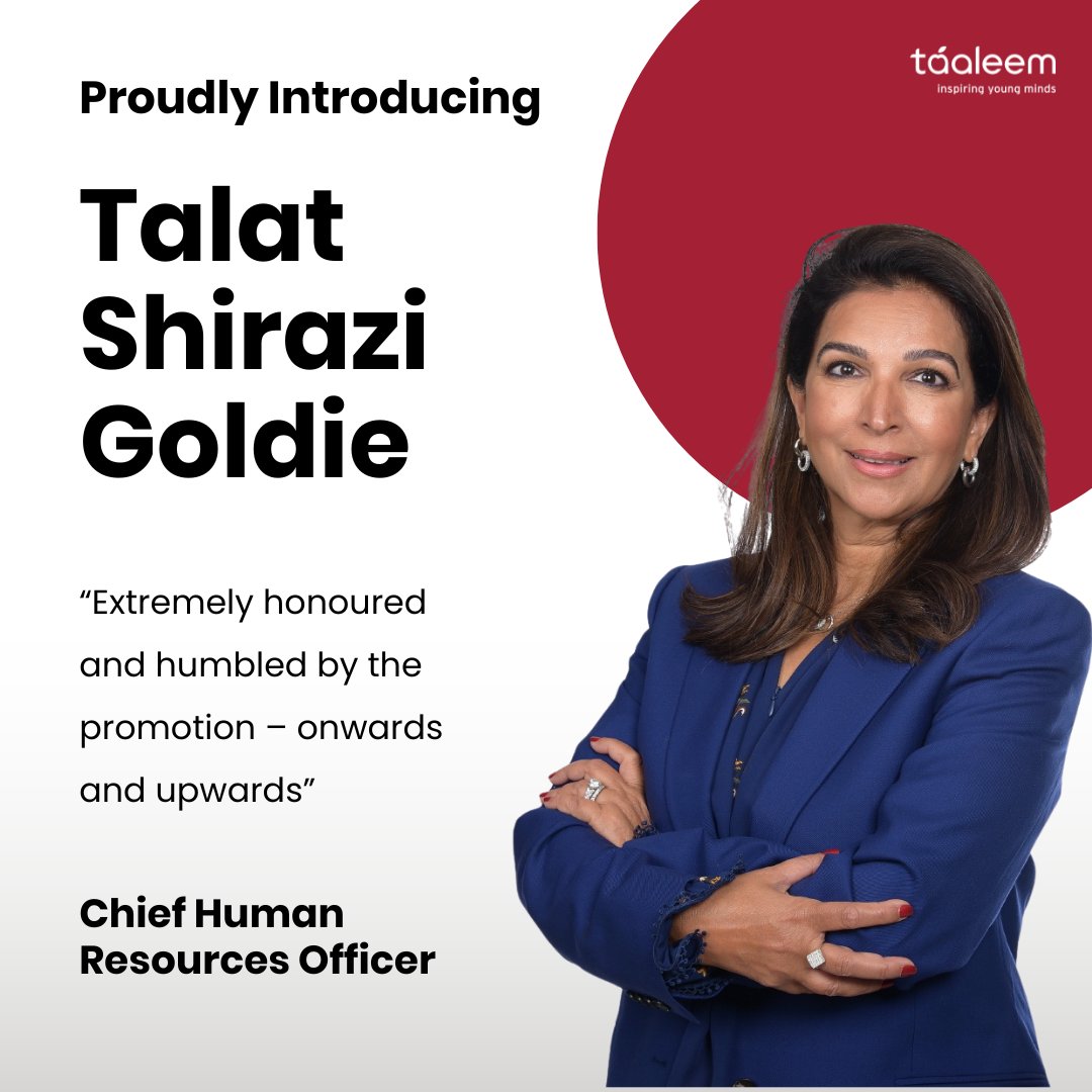 Taaleem is thrilled to announce Talat Shirazi Goldie as our Chief Human Resource Officer. Her dedication to nurturing talent will drive our organizational growth and excellence. 🌟 #TeamTaaleem #ProudlyTaaleem #InspiringYoungMinds