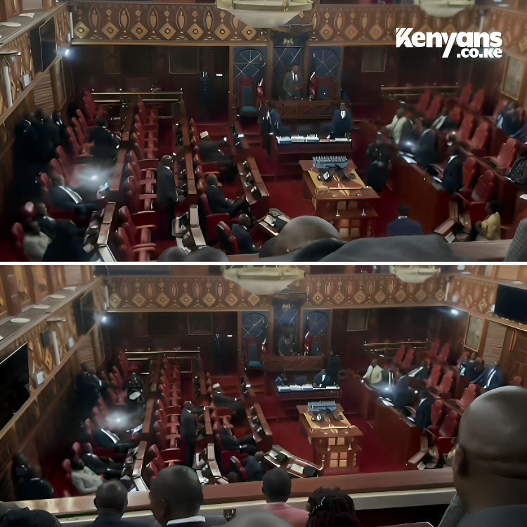 Senators chant 'Ruto must go' while others chant 'Raila must go' after power blackout at the Senate
