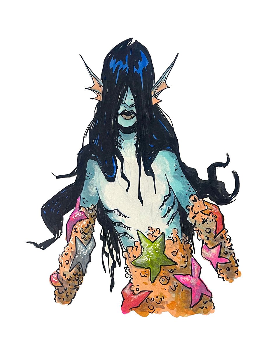 Are those barnacles on the arms? Armor? who knows, but this is an idea that I'll be exploring later.

#MerMay2024 #MerMay