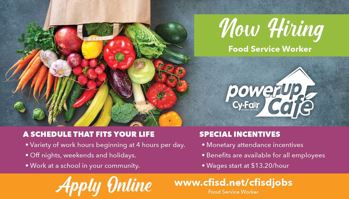 The @PowerUpCafe is hiring food service workers! Apply today: buff.ly/3VBNr1w.
