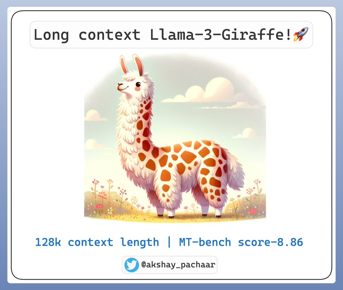 Long context Llama-3 70B is here! Llama-3-Giraffe-70B by Abacus AI features an impressive context length of 128k, putting it on par with GPT-4. What is context length & why it matters❓🤔 💭 So, there is a limit to the number of words and symbols that you can input into an AI