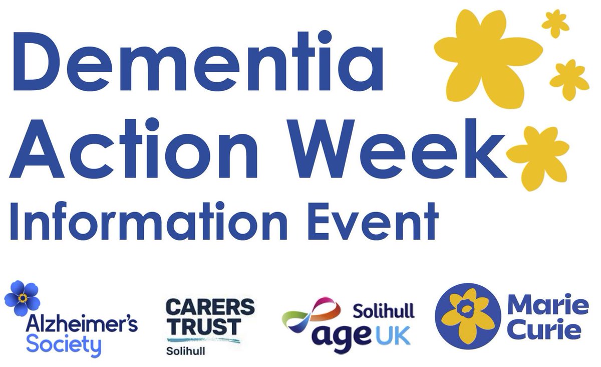 As part of Dementia Action Week Wed 15 May, drop in 10am – 3pm, find out more about dementia at a free event and a chance to speak to professionals at Marie Curie West Midlands Hospice, Marsh Lane, Solihull, B91 2PQ. Contact sarah.Tambie@mariecurie.org.uk or call 0121 703 3634.