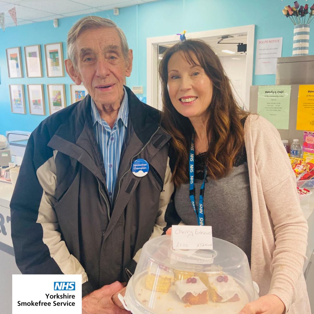 🎉 Celebrating Geoffrey's 9-month milestone! 🚭 Joined by Carrie & the Wakefield team, Geoffrey proudly wears his Smoke Free Champion badge, inspiring others to quit too. 💪 Enjoying health benefits & saving money, he treats himself to cakes & invests in greenery. 🌿🍰