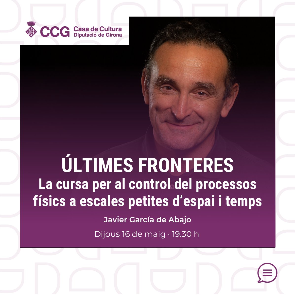🧬Avui al cicle «Últimes fronteres» tindrà lloc la conferència «La cursa per al control del processos físics a escales petites d’espai i temps», amb Javier García de Abajo 👉tuit.cat/6Ql8u ⚙️@LluisSantaloUdG