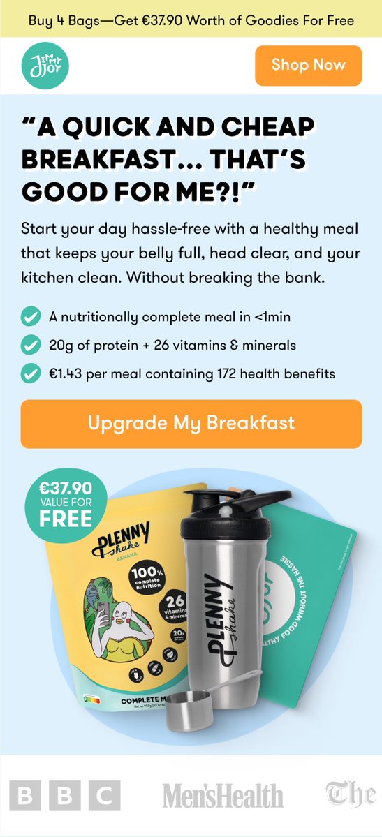 This "Ads + LP' combo from April has been absolutely crushing for <a href="/jimmyjoyfood/">Jimmy Joy</a> 

Why?

✦ Value-driven offer
✦ Research-based angle
✦ No-BS headline
✦ Clear connection between ad and lander