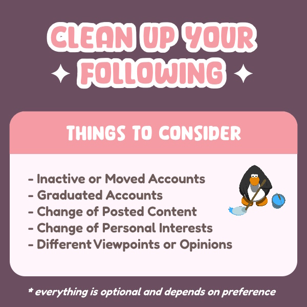 CLEAN UP YOUR FOLLOWING 📢👏

I've come to realise that cleaning it up is not as bad as people make it out to be, so here's a few reasons I personally found so farr!! It's not that deep! 🫡

♻️ RTs are appreciated! #VTuberUprising #Vtuber