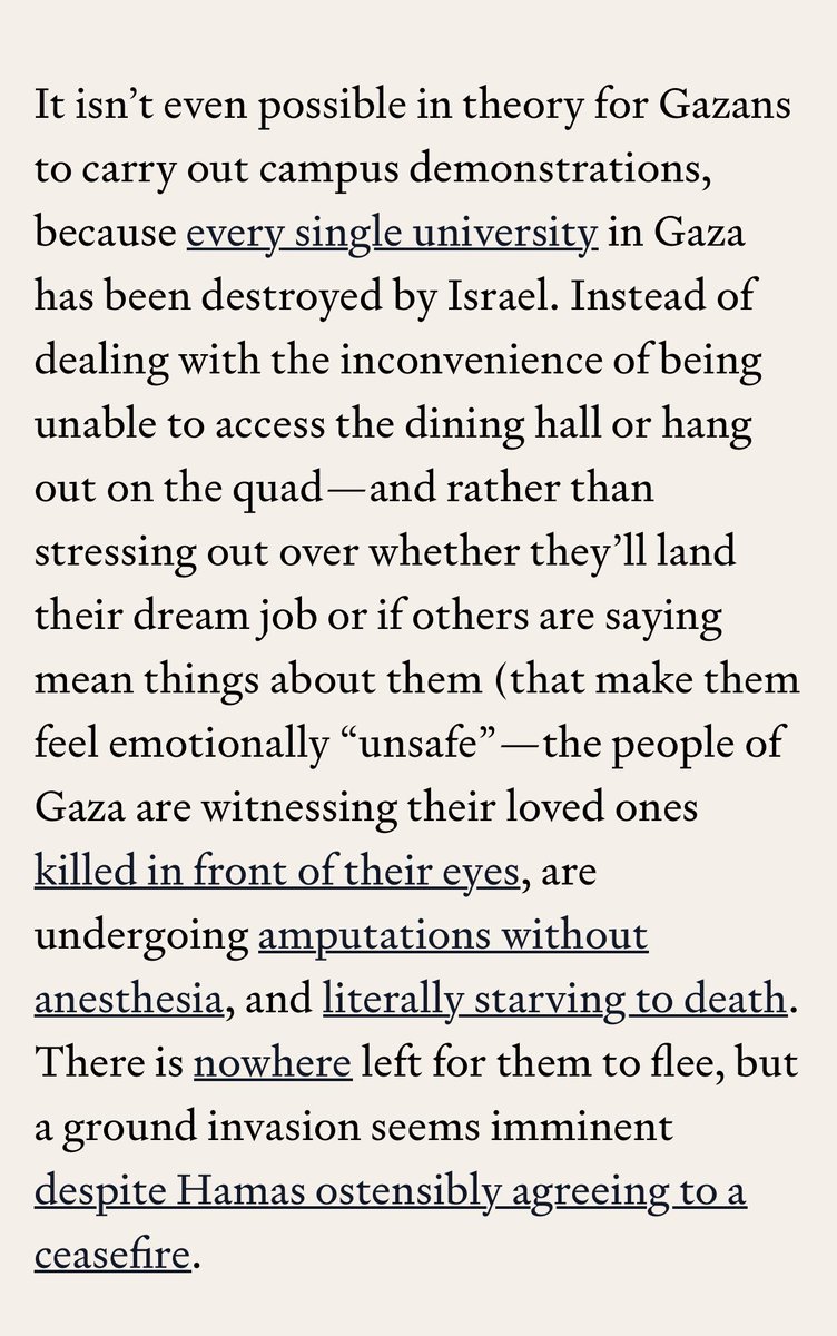 Don’t be put off by the title. This by @Musa_alGharbi is remarkable. The most-clear eyed piece on the protests I’ve seen. It neither romanticizes the protesters nor downplays their moral clarity. And it rightly excoriates Columbia, Shafik, and the economy of higher ed. Must read.