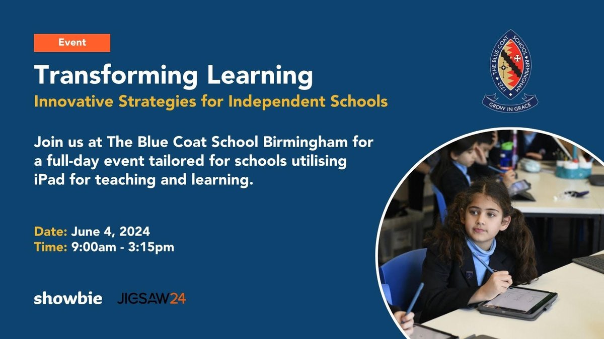 @Showbie are hosting an exclusive digital learning conference at BCS on Tuesday 4 June. As part of the event, we are looking forward to showcasing how iPads are used in our classrooms at BCS. The event is open to all independent schools. Register here: learn.showbie.com/bluecoat