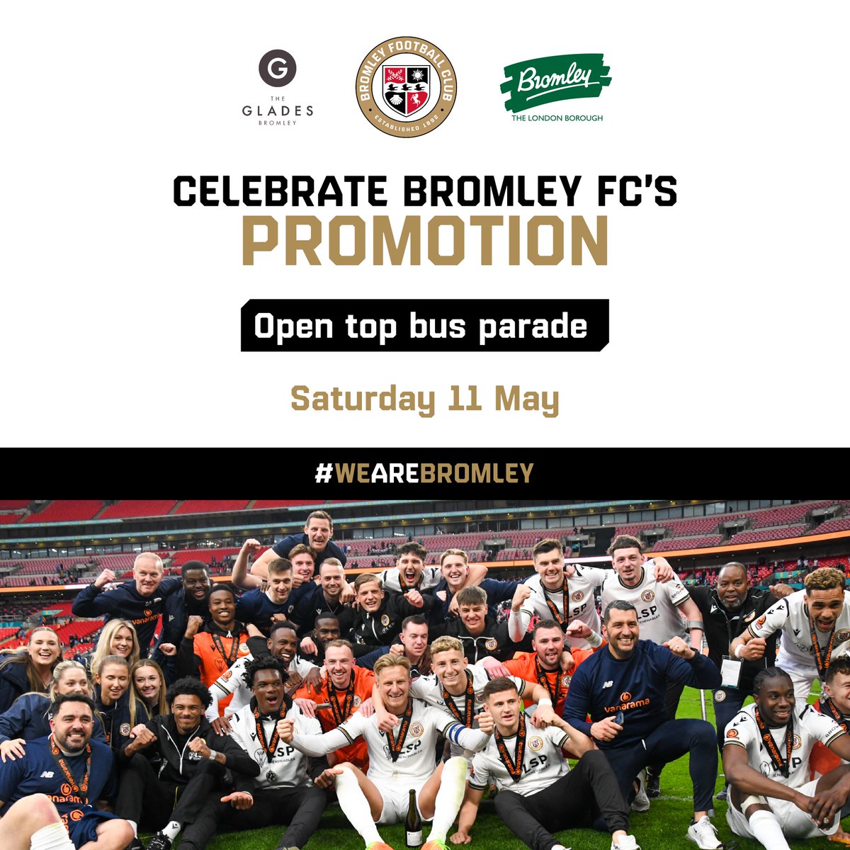 The celebrations continue this Saturday for @bromleyfc! The Mayor & Mayoress congratulated the team at Wembley for their incredible achievement on Sunday, and encourage fans to join for their bus parade in Bromley town centre. bromley.gov.uk/news/article/6… #WeAreBromley #ProudOfBromley