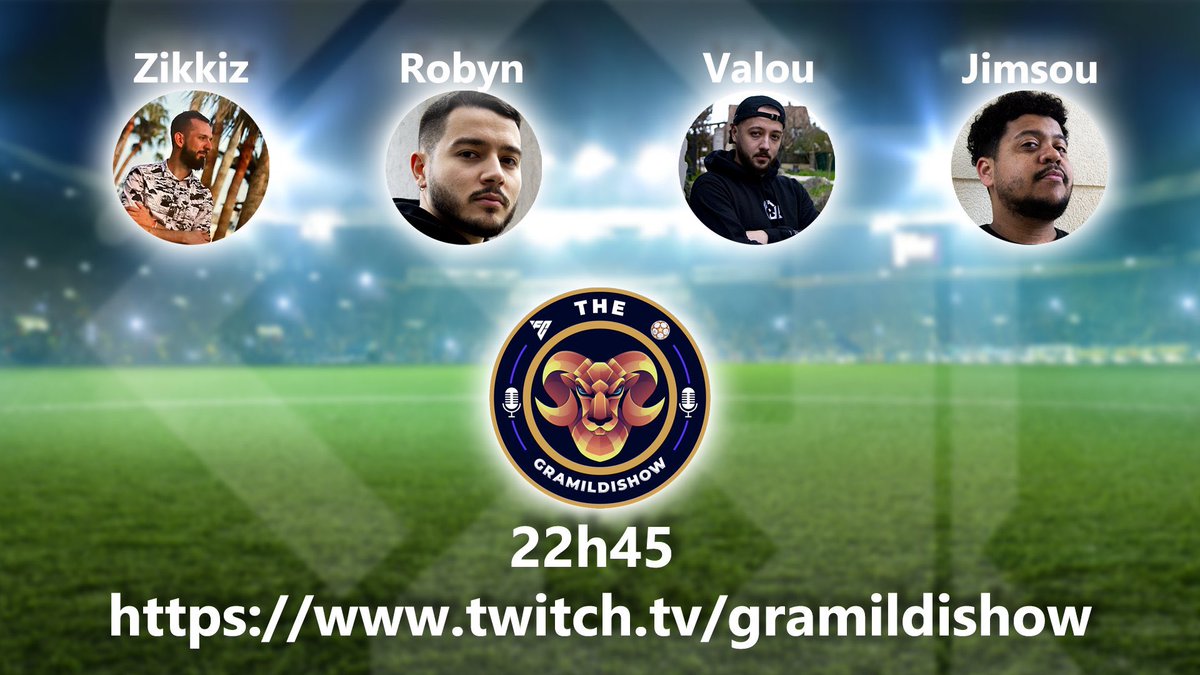 Le Gramildishow se mets en mode talk show 100% foot ⚽️ 

Rdv ce soir après le match de l’OM au alentour de 22h45 ici 👉🏽 : twitch.tv/gramildishow

La Team EQ <a href="/EQTeam__/">Team EQ</a> vont venir parler ballon mais aussi s’affronter dans des quizz/jeu culture foot 🥊

Invités du soir :
-