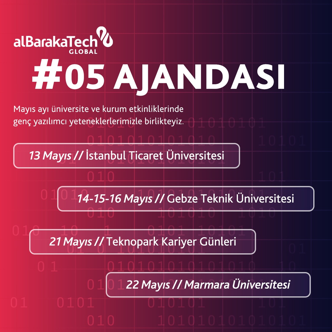 Mayıs ayı, heyecan verici buluşmalar için bize kapılarını açmaya devam ediyor!

Üniversiteleri ziyaret ederek genç yeteneklerle bir araya gelmeye ve kariyer etkinliklerine katılmaya hazırlanıyoruz. Geleceğin liderleriyle tanışmak için sabırsızlanıyoruz! 😉