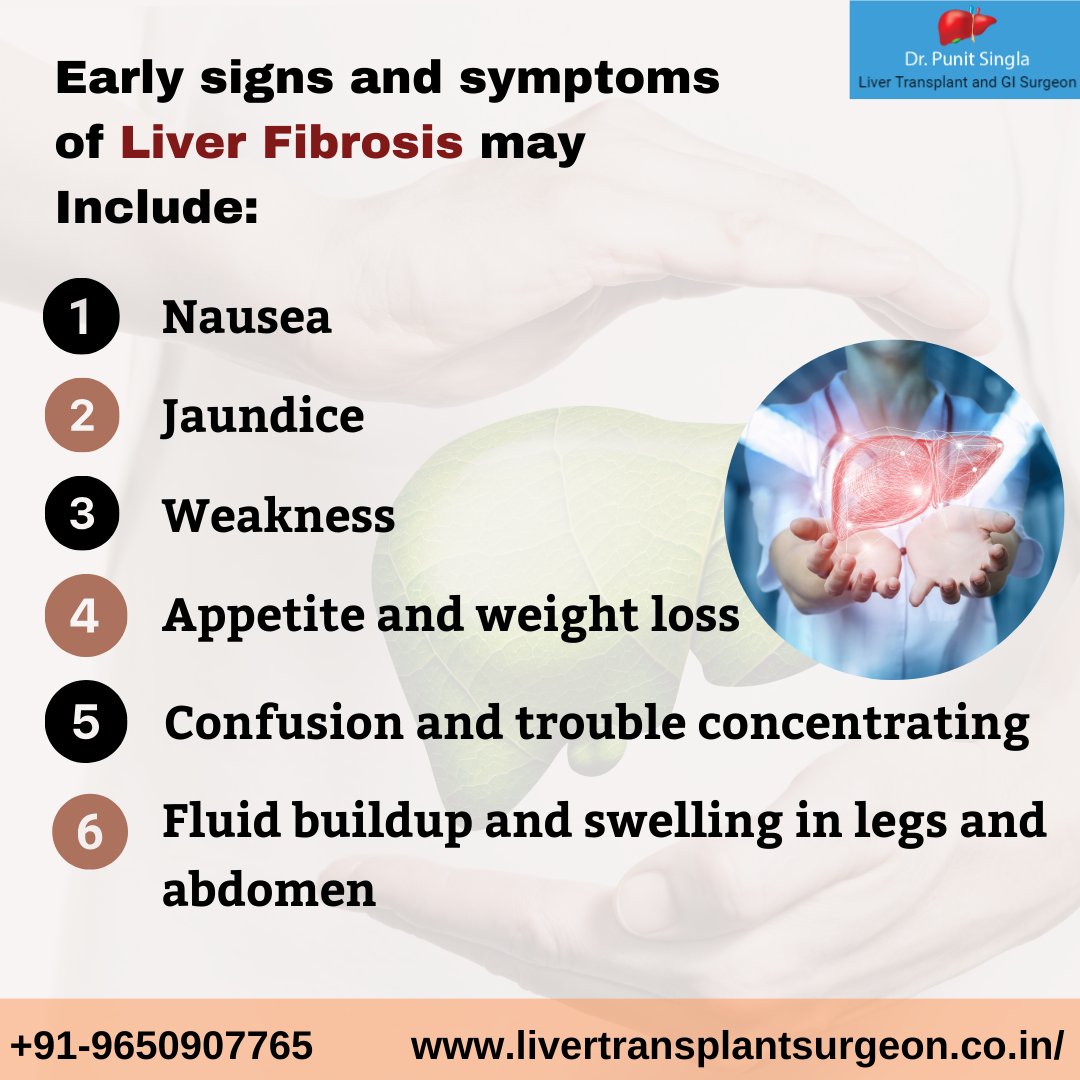 Early signs and symptoms of Liver Fibrosis may Include:

#punitsingla #livertransplantsurgeron #livertransplant #liversurgeon #liverdisease #livertreatment #liverfibrosis #liverfibrosissymptoms #symptoms #disease