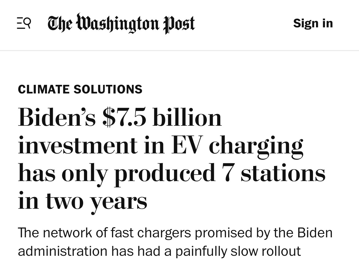 $7.5 billion of your tax dollars has produced 7 electric vehicle charging stations. That comes out to $1,071,428,571.43 per station. Joe Biden's green agenda is scamming American taxpayers.