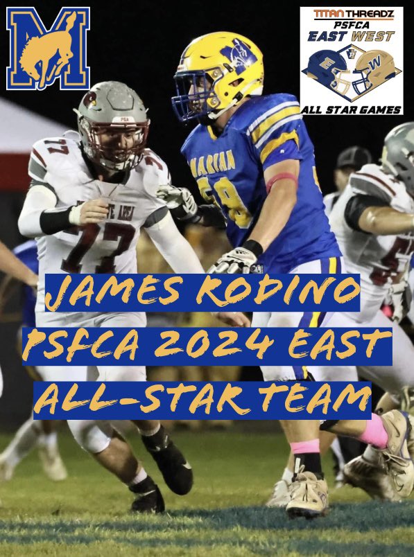 Congrats to Colts All-State lineman James Rodino on being selected to the 2024 PSFCA East All-Star Team! James will join his brother Jesse and the East All-Star team in taking on the West All-Star team on Sunday, May 19 at Cumberland Valley High School! #GoBigBlue