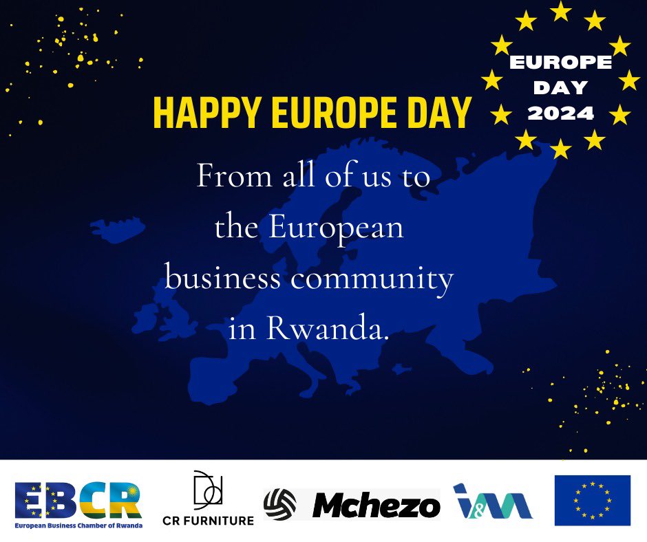 Happy Europe Day 2024! 🇪🇺 Let's celebrate Europe's diversity, unity, innovation, cultural richness, sustainability commitment and tech advancement. Doing business in Rwanda, we value hospitality, ease, and collaboration. Cheers to EU-Africa partnerships! #EuropeDay #EUintheWorld