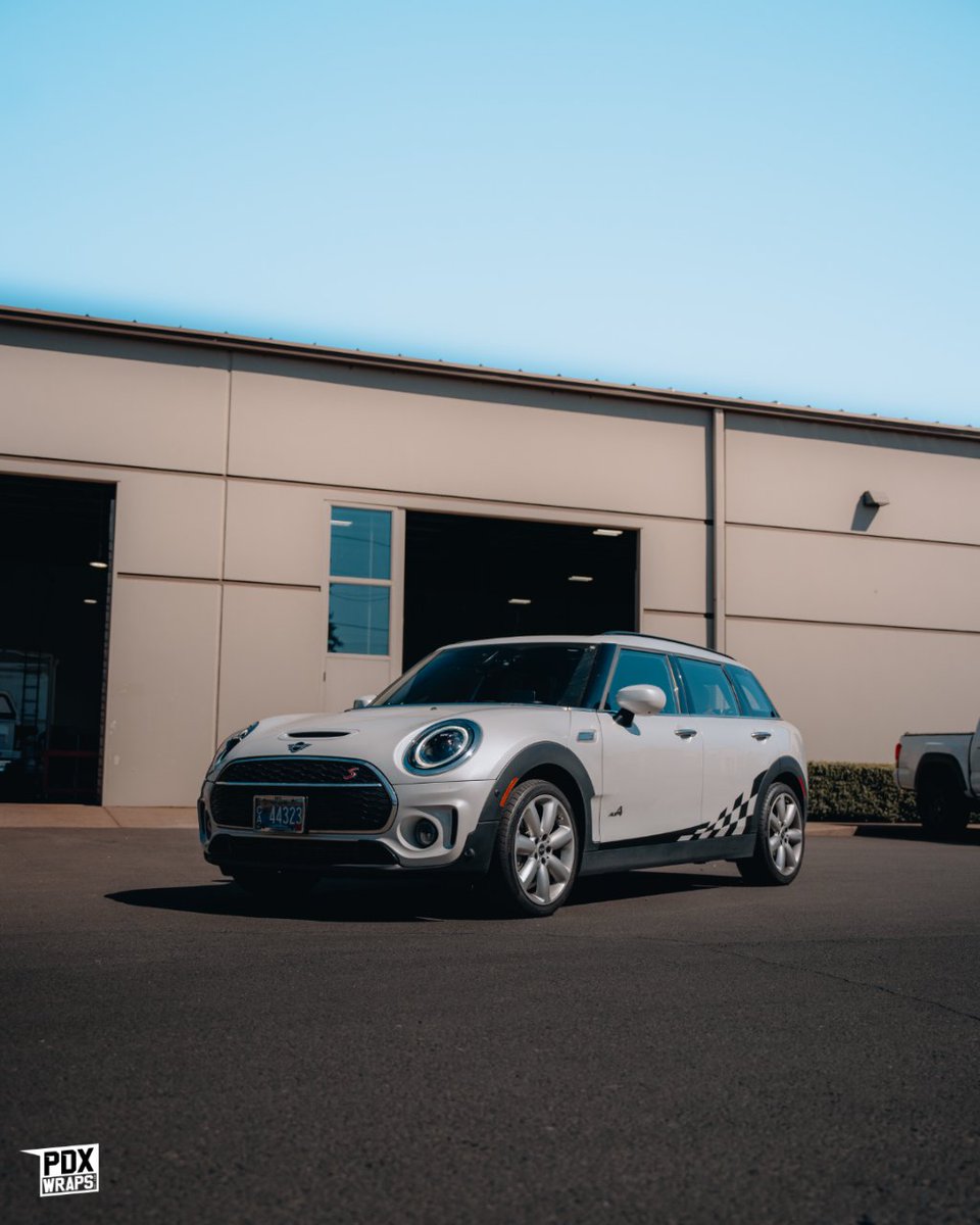 Making the Mini Clubman S stand out a little bit. We added satin black checkered side stripes 🏁

#pdxwraps #vinylwrap #vinylwraps #carwraps #carwrap #windowtint #ppf #vehiclewraps #carstyle #car #cars #vehiclewraps