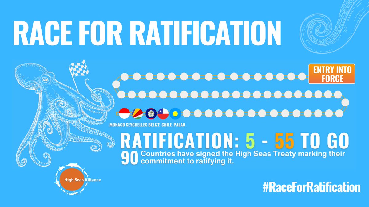 📢 Monaco has ratified the #HighSeasTreaty 🎉 Now 5 Treaty champions 🇵🇼 🇨🇱 🇧🇿 🇸🇨 🇲🇨 are taking the lead in the #RaceForRatification! Their commitment to transforming the #BBNJ Agreement into action brings us 5 ratifications closer to entry into force by #UNOC25.