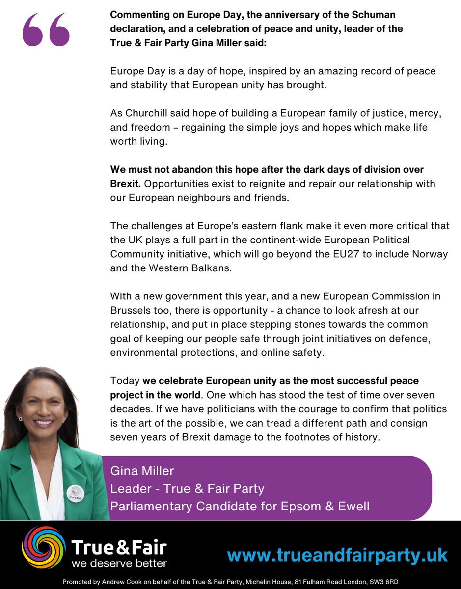 “We can tread a different path and consign seven years of #BREXIT DAMAGE to the the footnotes of history” — our party leader @thatginamiller #EuropeDay2024 #EuropeDay #Europe