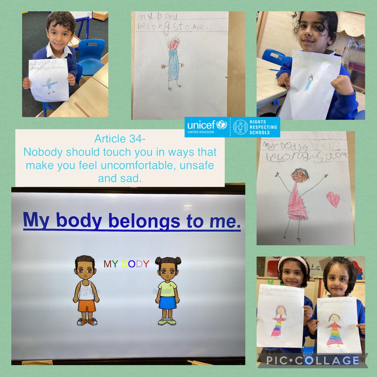 This month we are focusing on Article 34 of the UNCRC. Reception have been learning about what to say and do if anyone touches them in ways that make them feel sad. Remember- “My body belongs to me”