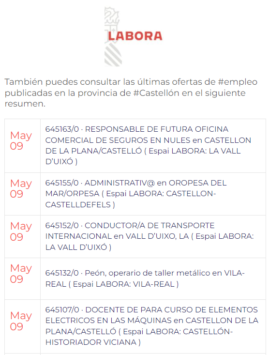 🏬09/05/2024 👩‍🦳🧑🖱 Pulsa en el enlace↘️ buff.ly/3QpPGBo 👩‍🦳🧑 consulta las nuevas #ofertasdeempleo📜 de #PuntLabora en #Castellón y mas novedades en el portal📲#APdCS 👀