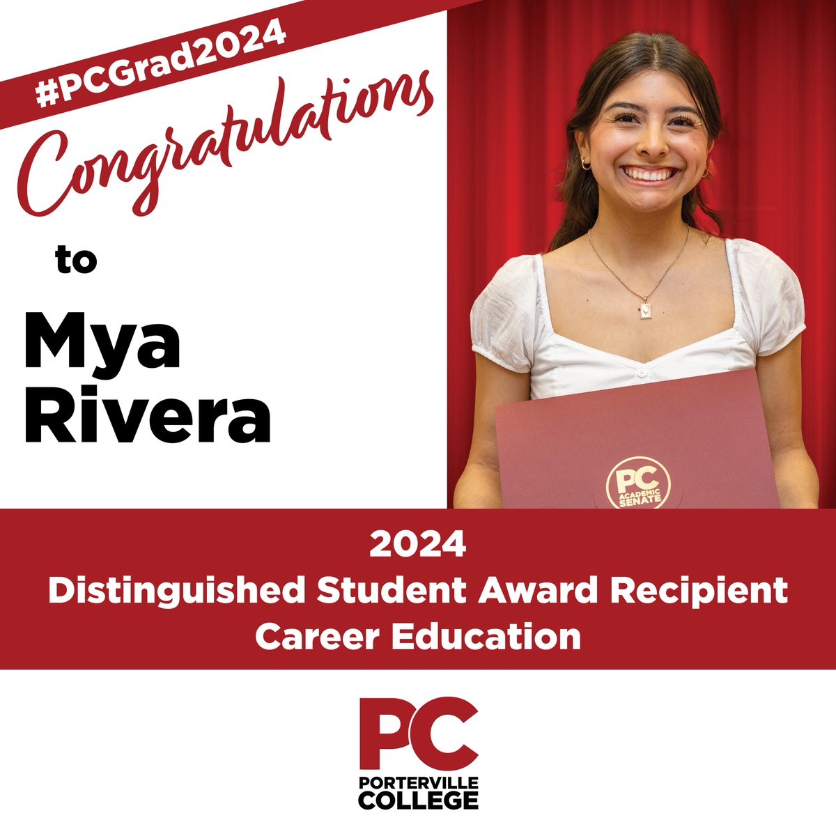 Congratulations to Mya Rivera -- 2024 Distinguished Student Award Recipient in Career Education! #PCGrad2024 #PCStudentSuccess
