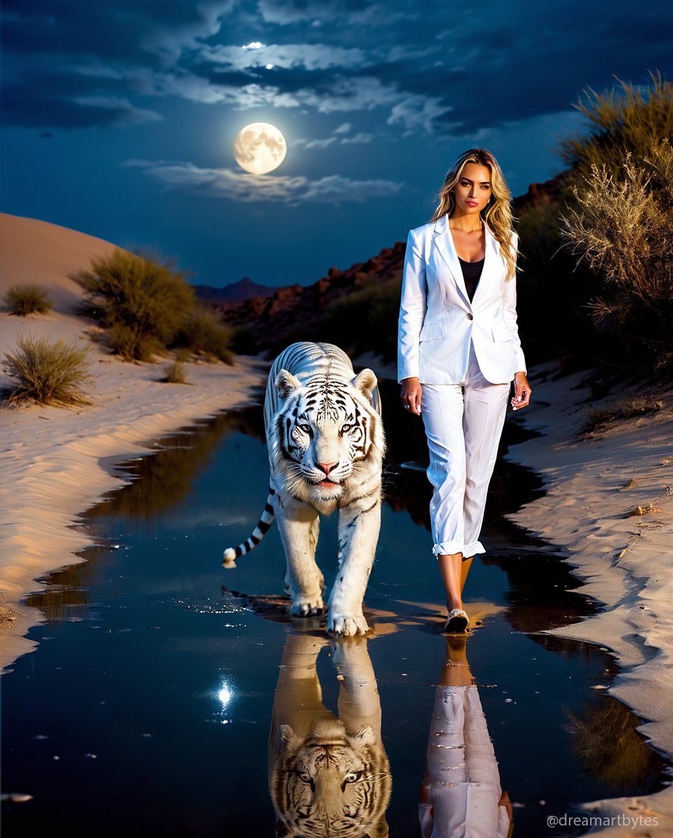 With the moon as their guide, a woman and tiger journey through the night.

#tiger #women #nightart #creative #allart #aiart #aicrafted #aiartcommunity #womanpower #digitalart #inspiredbynature #moonshine #aiwoman #tigerart #creativity #mystic #fiction #fictionart #aipictures…