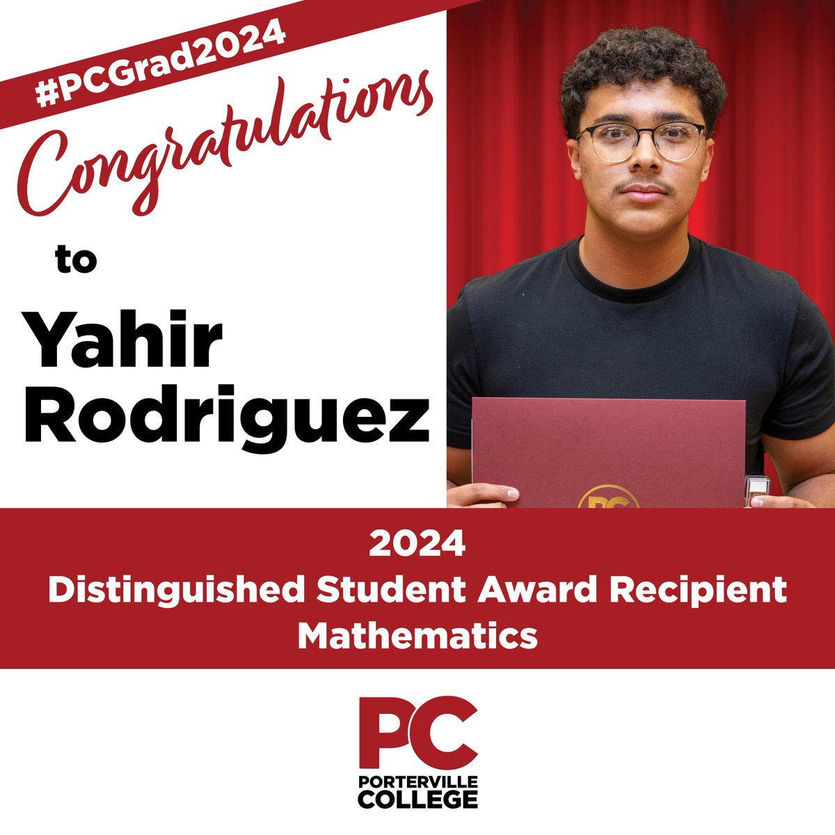 Congratulations to Yahir Rodriguez -- 2024 Distinguished Student Award Recipient in Mathematics! #PCGrad2024 #PCStudentSuccess