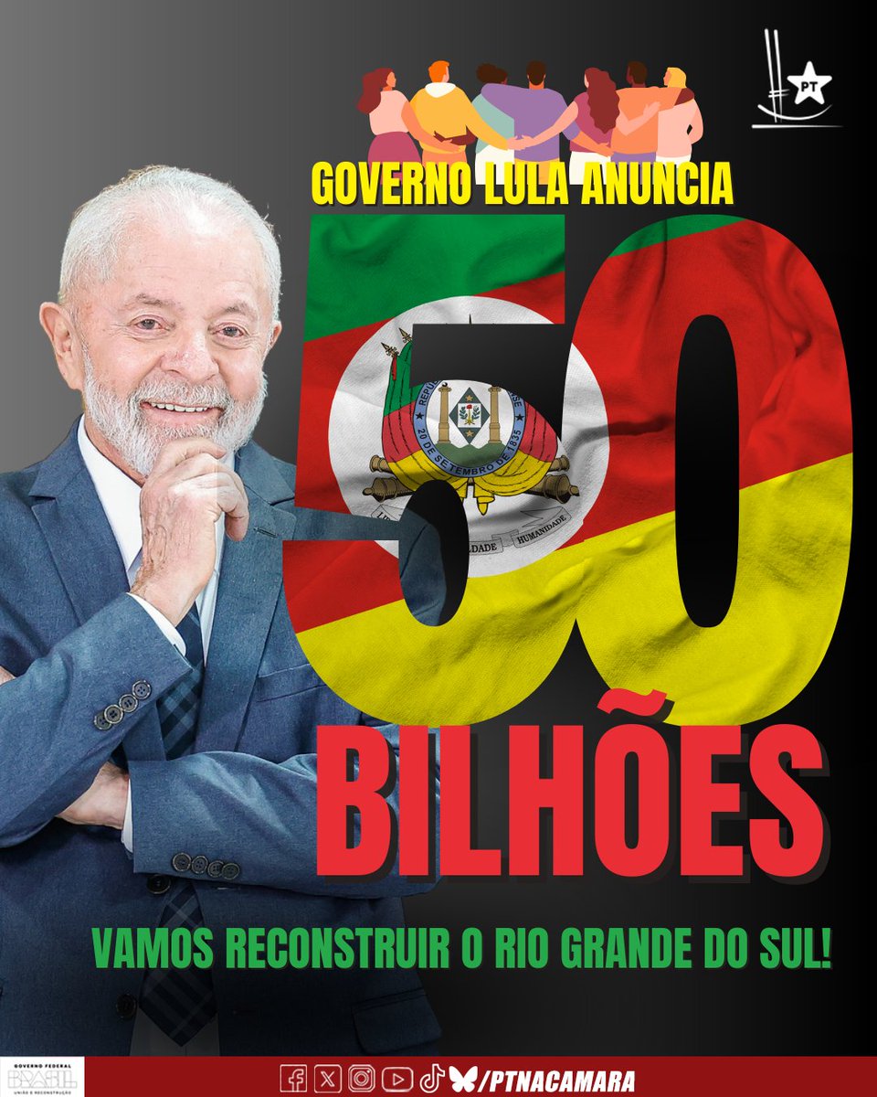 O Governo @lulaoficial anunciou medidas imediatas do Ministério da Fazenda, que resultarão num movimento na ordem de R$ 50,9 bilhões para a reconstrução do Rio Grande do Sul. Essa é só a primeira medida dessa natureza, outras virão, disse Lula. As ações têm alcance para os…