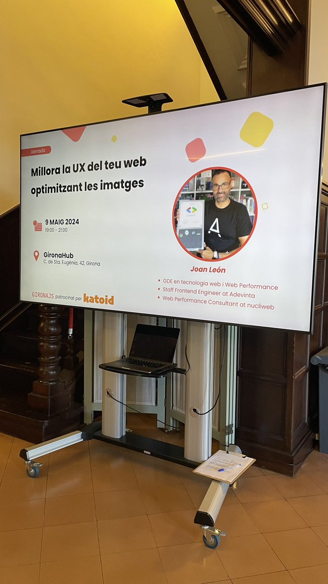 La gente de @girona_js me ha invitado para dar una charla, en @girona_hub,  sobre optimización de imágenes para mejorar la UX de nuestras webs ☺️

#WebPerf #gironajs #girona