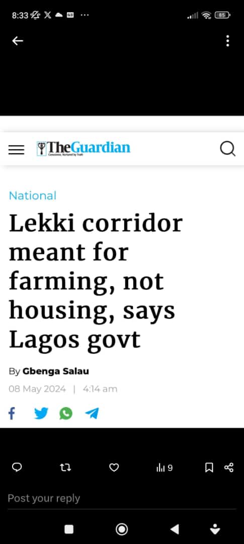 Igbos that built houses in Lekki get ready. Your houses are going to be demolished. Yoruba said Lekki Corridor is for Agriculture.