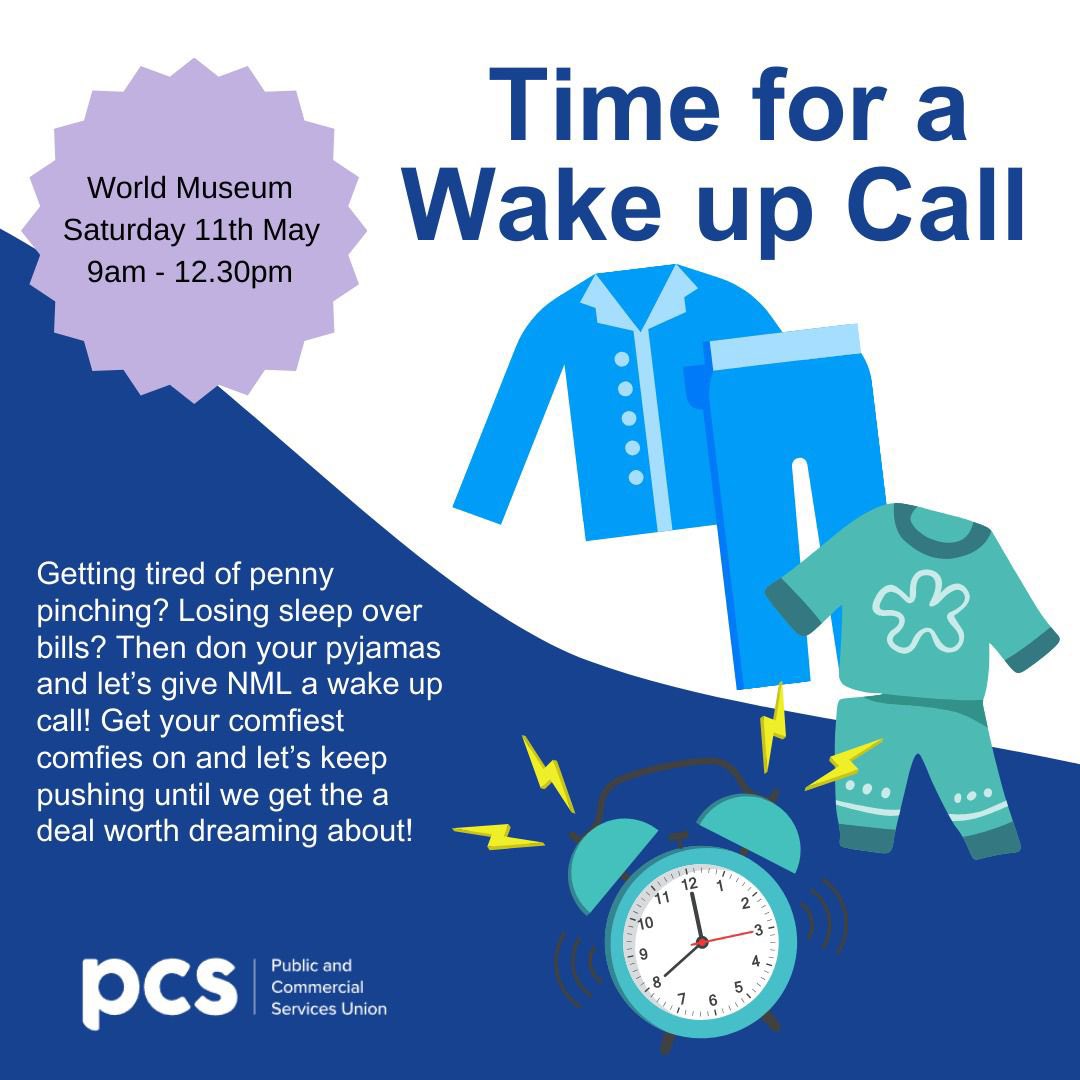 PCS Liverpool Museums (@pcsliverpoolmus) on Twitter photo We’re back with a pyjama party themed picket this Saturday!
Come down and show your solidarity in your slippers with the striking workers from <a href="/NML_Muse/">National Museums Liverpool</a> who are still awaiting the £1500 cost of living payment they’re owed.
#NMLPayUp #PCSonStrike We’re back with a pyjama party themed picket this Saturday!
Come down and show your solidarity in your slippers with the striking workers from <a href="/NML_Muse/">National Museums Liverpool</a> who are still awaiting the £1500 cost of living payment they’re owed.
#NMLPayUp #PCSonStrike