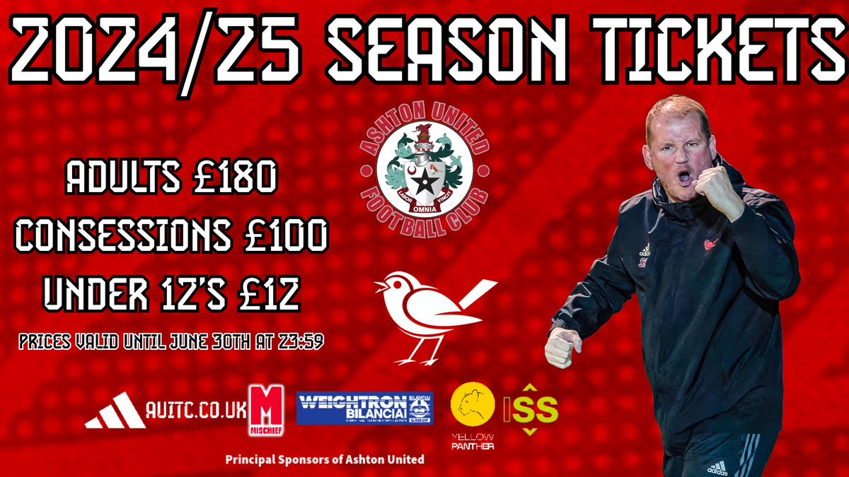 𝙎𝙀𝘼𝙎𝙊𝙉 𝙏𝙄𝘾𝙆𝙀𝙏𝙎 Season tickets for the 2024/25 @NorthernPremLge season are now on sale Pick your ticket up at the early bird price until 30th June and be part of the next chapter of the #robinsrevolution 🎟 ashtonunitedfc.ktckts.com/package/ash242… #aufc