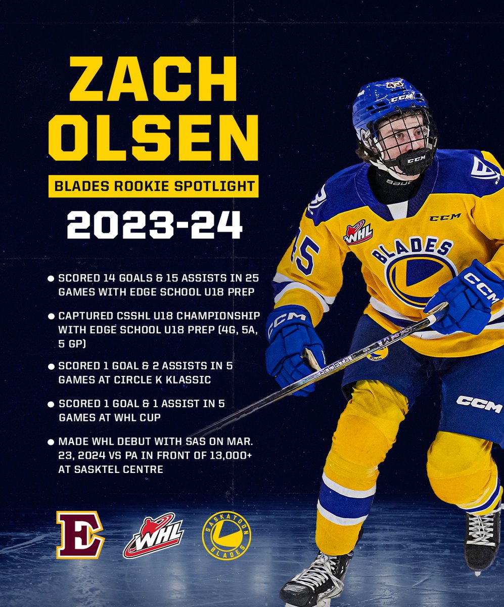 The Blades drafted forward Zach Olsen in the second round (29th overall) in last year's @TheWHL Prospects Draft The organizations first pick in 2023 had himself quite a season in 2023-24
