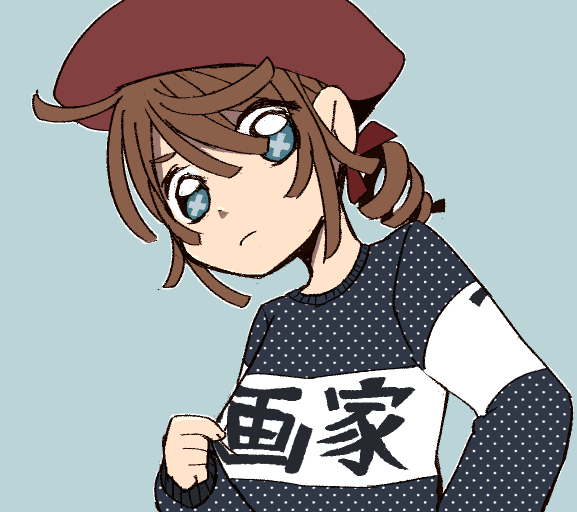 1girl solo looking at viewer blue eyes simple background shirt brown hair  illustration images