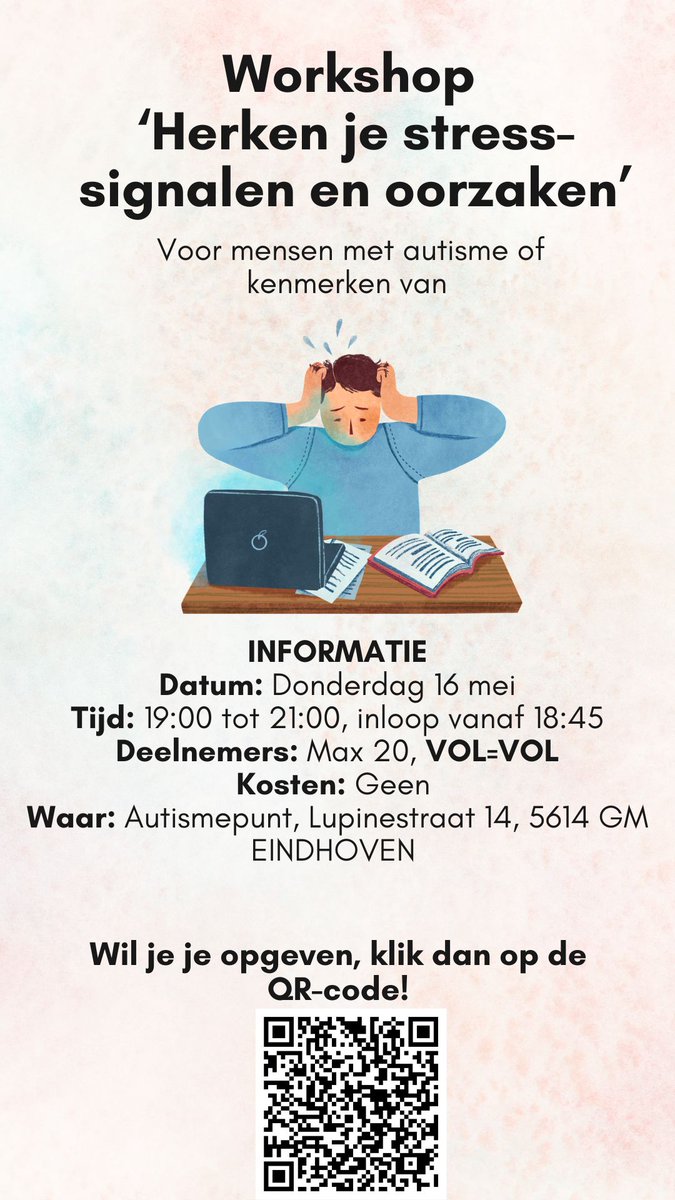 OPROEP: Kunnen jullie mij helpen meer aandacht voor deze gratis workshop te vragen op 'X' over het herkennen van #stress bij mensen met autisme in #eindhoven op 16 mei aanstaande?  Ze zeggen dat er veel mensen met #autisme in Eindhoven wonen. Deelnemen:birsenbasar.com/workshop-herke…