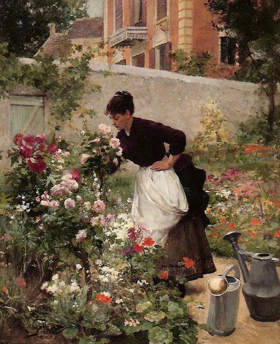 'Young woman in the flower garden', c 1885
Victor Gilbert  (1847–1933)

#artist #painting #the19thcenturyart #art #ArtliveAndBeauty #paintingoftheday