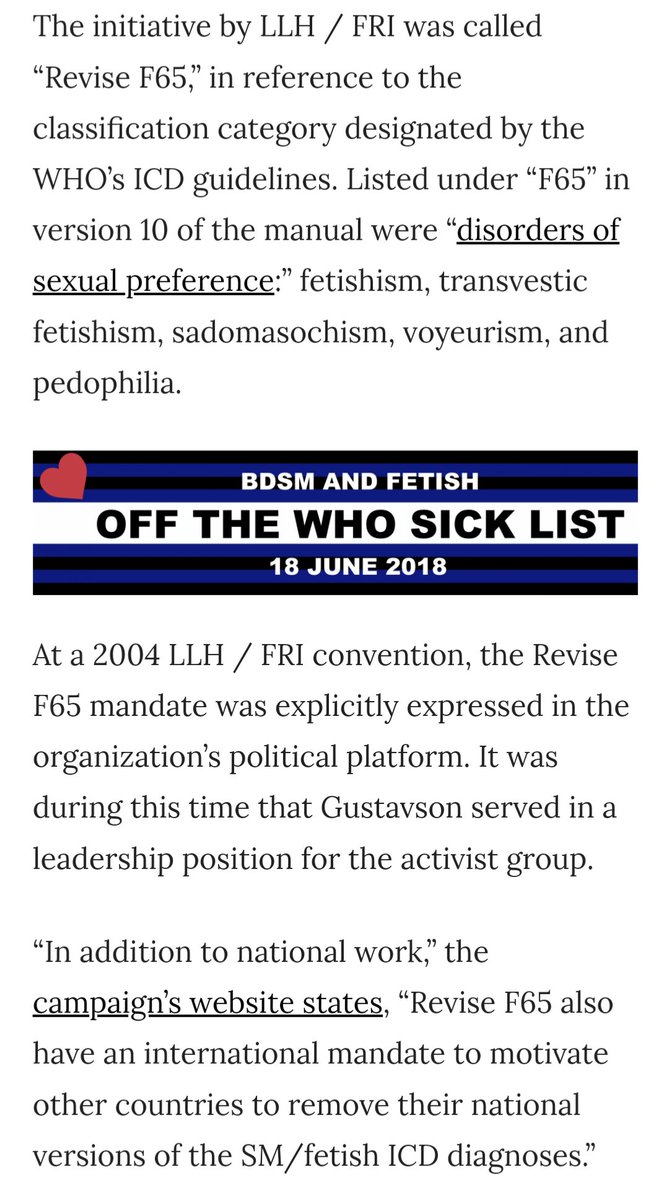 @ReduxxMag I know people don't like to read full articles but in this case, it's imperative to understand that this man successfully lobbied the WHO to depathologize sadomasochism