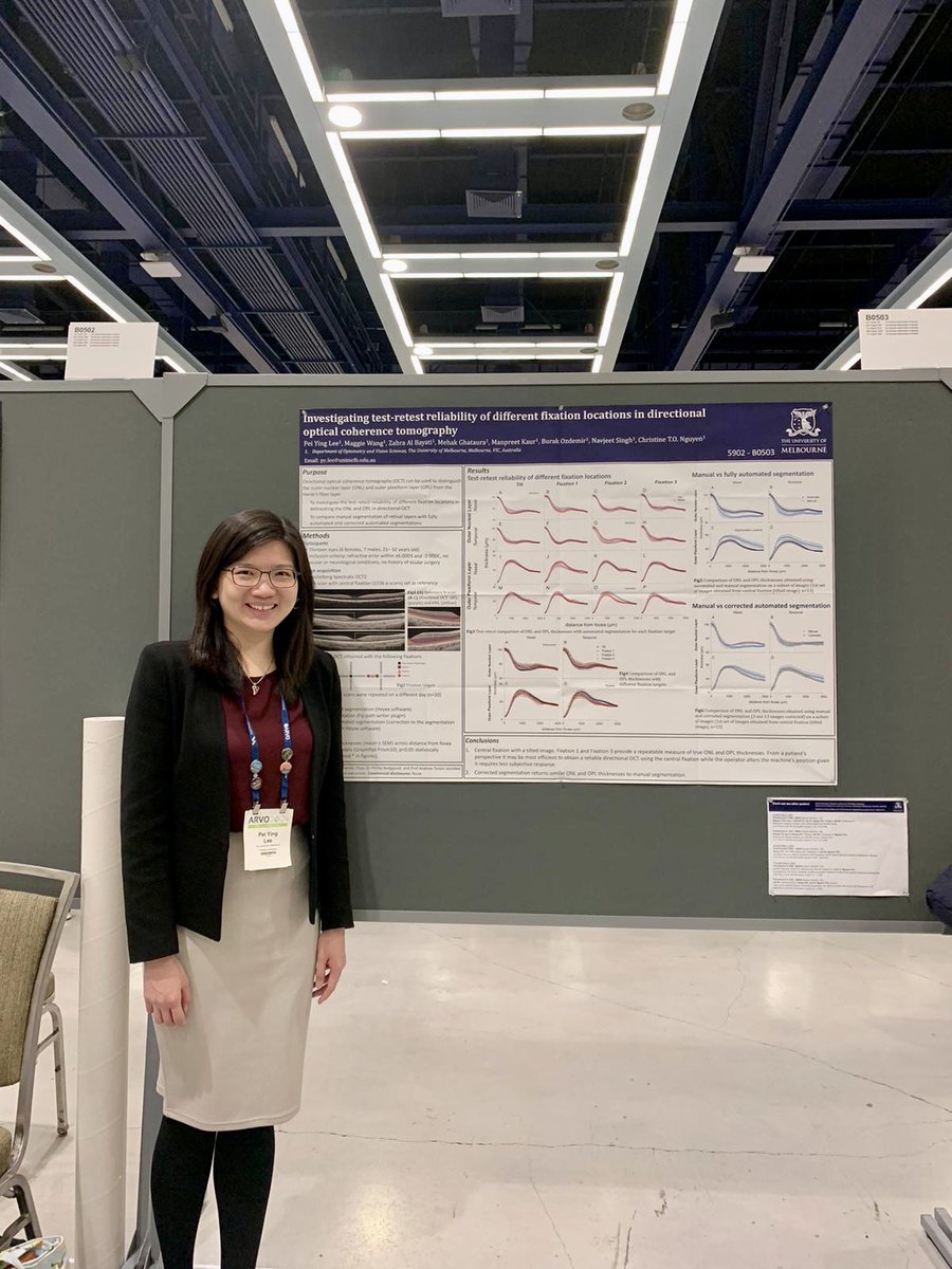 Last day of #ARVO2024…What a week! Go check out Dr Pei Ying Lee’s poster #B0503 on directional OCT, and Prof @BangvBui #B0952 poster looking at Optic nerve sheathe pressure lowering & IOP elevation. 
@ARVOinfo @UniMelbDOVS #functionalocularimaging #oct #glaucoma #opticnerve #IOP